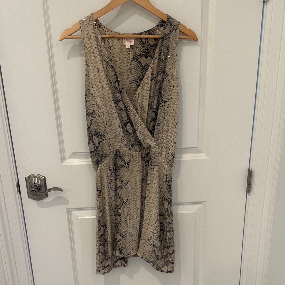 Parker Beige and Black Snake-Print Sleeveless Wrap Mini Dress